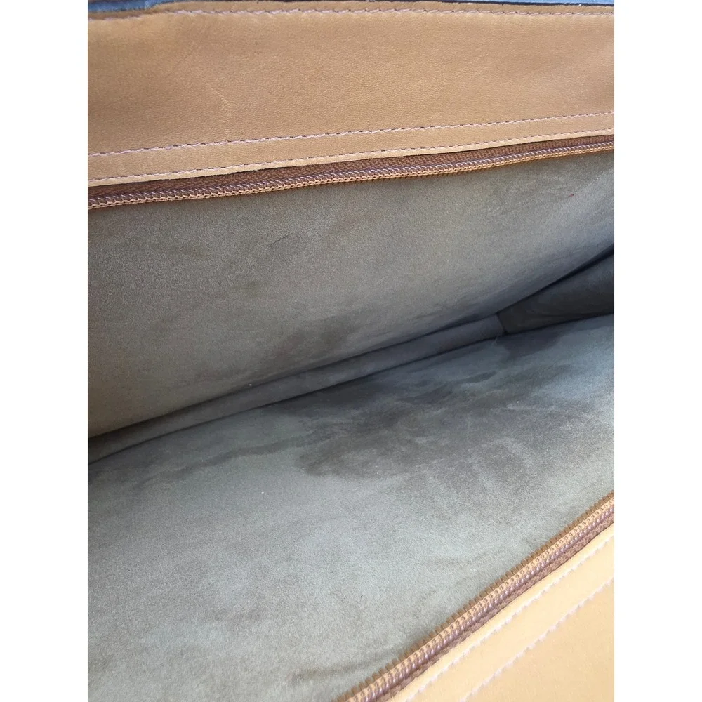 Vintage Tan Genuine Leather Briefcase Portfolio Slim Laptop Bag Messenger Tan